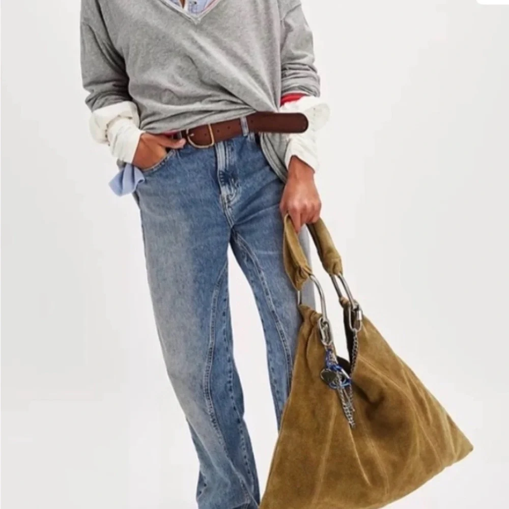 New Free People Bobbi Suede Shoulder Bag ~ Tan - Picture 2 of 7